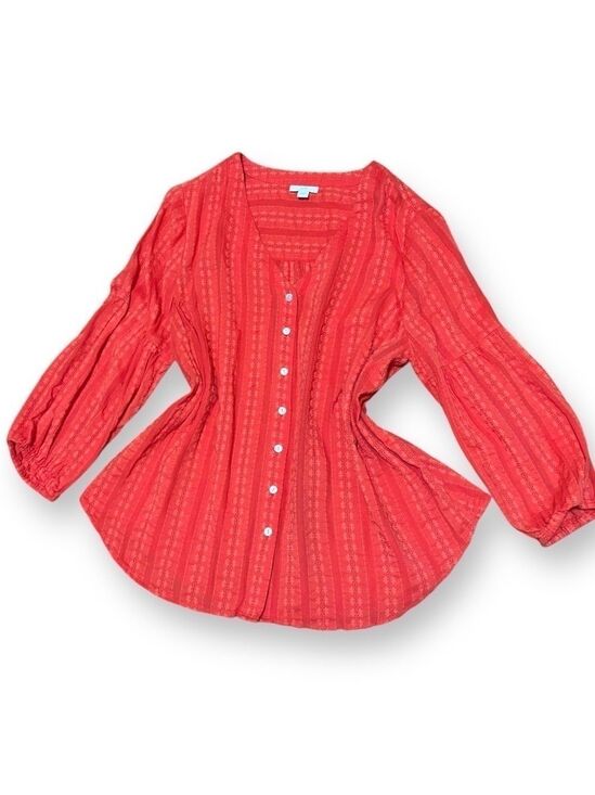 J. Jill Tops - J. Jill Red Orange Cotton Boho 3/4 Sleeve Button Up Size - Large
